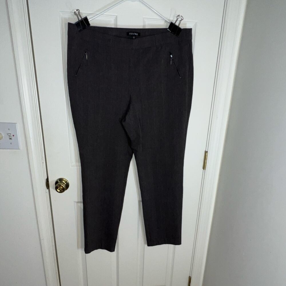 Roz & Ali Plaid Pants in Gray with Stretch, Zipper Accent, Rayon Blend, Pockets